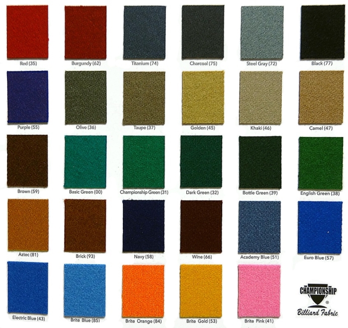 Championship Billiard Cloth Fabric Color Choices